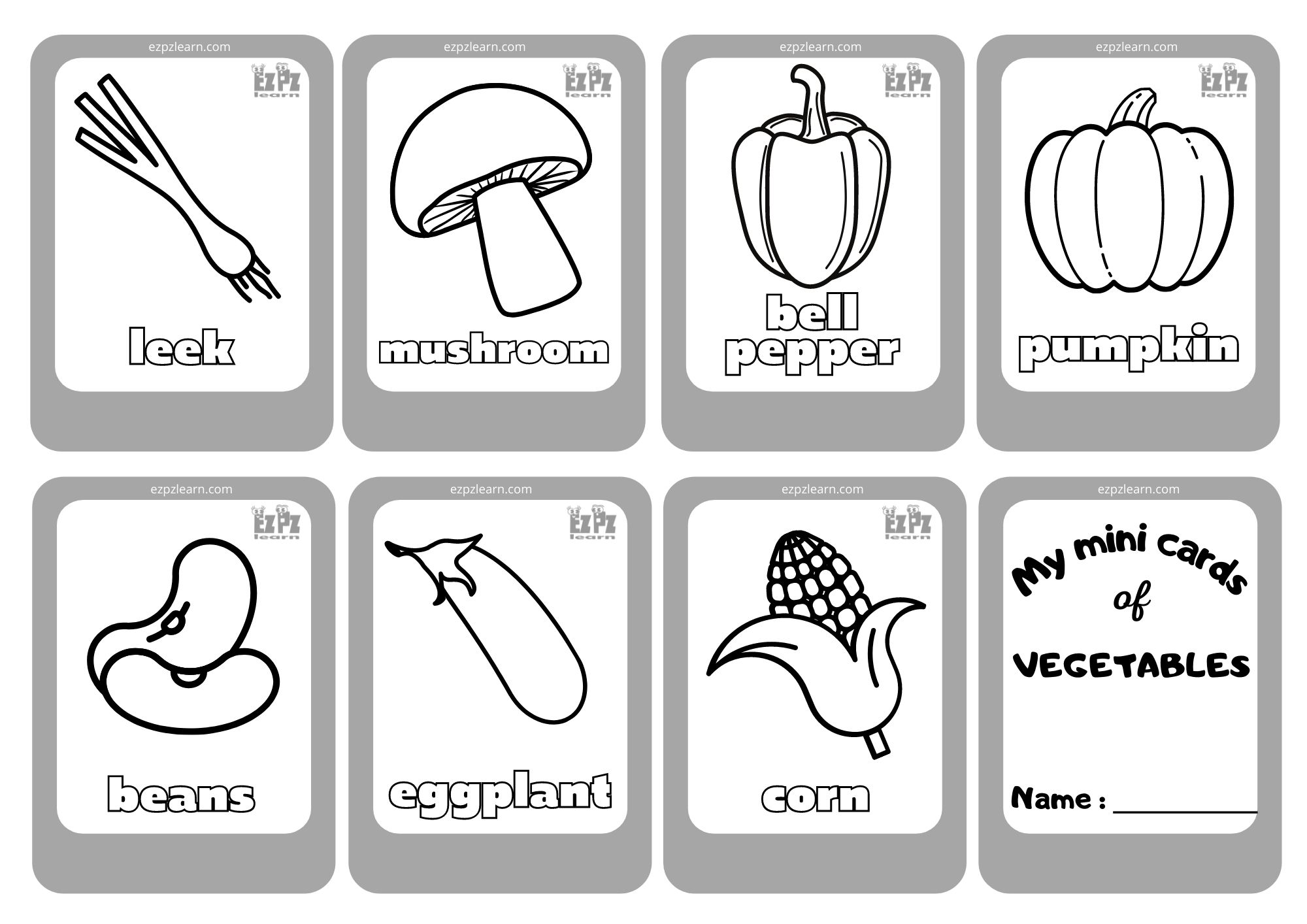 Vegetables Mini Cards Coloring